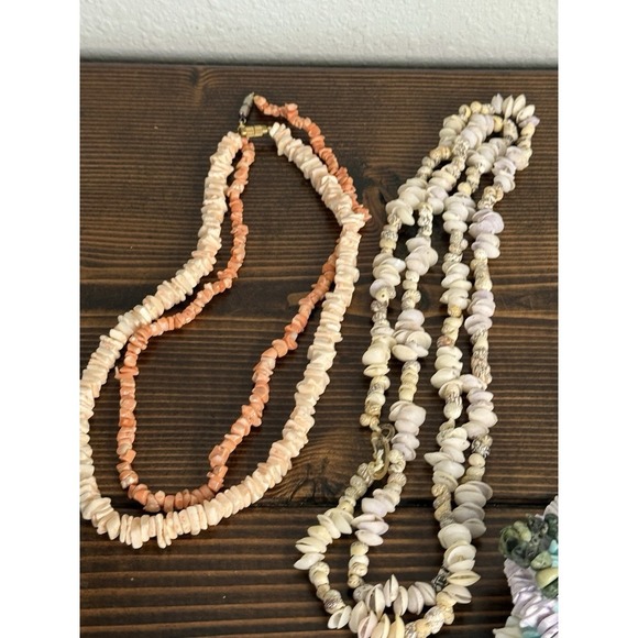 Vintage Lot Of Beaded Stone Jewelry Amethyst Turquoise Shell Tigers Eye